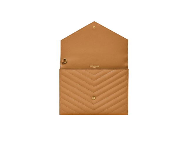 Saint Laurent Saint Laurent Cassandre Matelassé Flap Pouch In Quilted Grain De Poudre Embossed Leather With Gold-Toned Metal Hardware Dark Natural - view 3