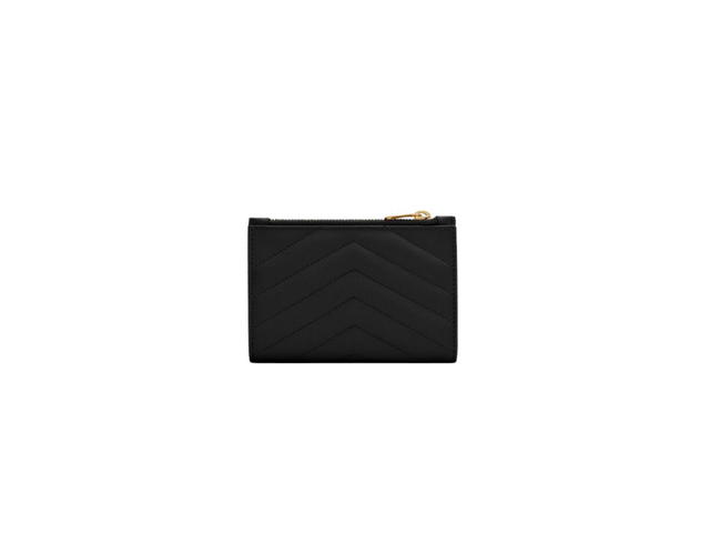 Saint Laurent Saint Laurent Cassandre Matelassé Fragments Zipped Bi-Fold Wallet In Grain De Poudre Embossed Leather With Gold-Toned Metal Hardware Black - view 2