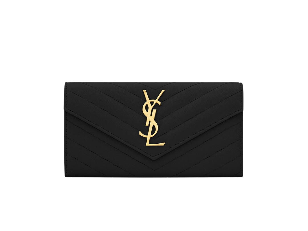 Saint Laurent Saint Laurent Cassandre Matelassé Large Flap Wallet In Grain De Poudre Embossed Leather With Gold-Toned Metal Hardware Black