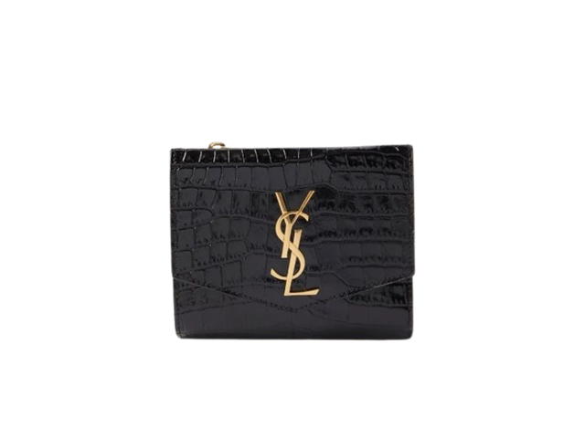 Saint Laurent Saint Laurent Cassandre Matelassé Small Envelope Wallet In Croc-Embossed Leather With Gold-Toned Metal Hardware Noir - view 1
