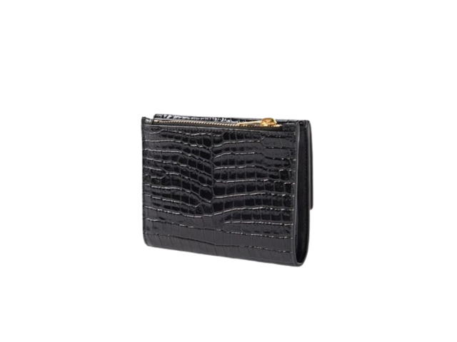 Saint Laurent Saint Laurent Cassandre Matelassé Small Envelope Wallet In Croc-Embossed Leather With Gold-Toned Metal Hardware Noir - view 2