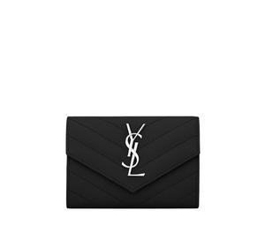 Buy Saint Laurent Cassandre Matelassé Small Envelope Wallet In Grain De Poudre Embossed Leather With Silver-Toned Metal Hardware Noir at Sasom – Authentic and Ready to Ship