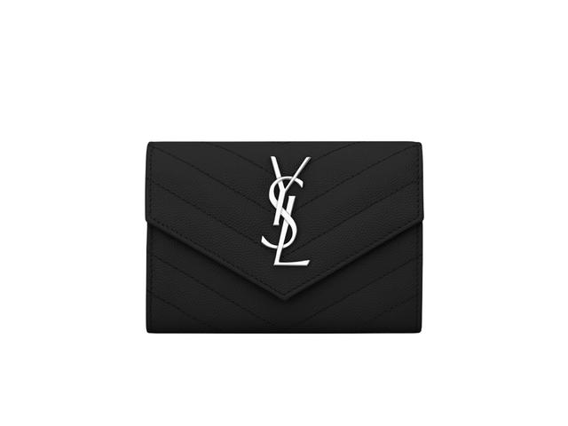 Saint Laurent Saint Laurent Cassandre Matelassé Small Envelope Wallet In Grain De Poudre Embossed Leather With Silver-Toned Metal Hardware Noir - view 1