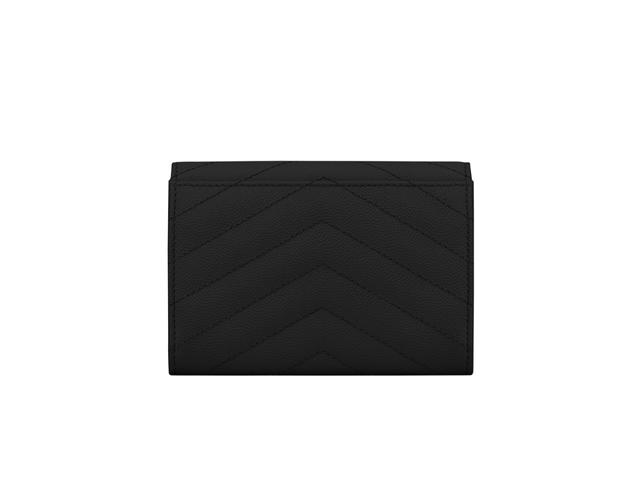 Saint Laurent Saint Laurent Cassandre Matelassé Small Envelope Wallet In Grain De Poudre Embossed Leather With Silver-Toned Metal Hardware Noir - view 2