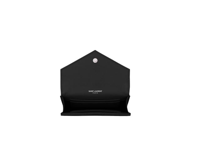 Saint Laurent Saint Laurent Cassandre Matelassé Small Envelope Wallet In Grain De Poudre Embossed Leather With Silver-Toned Metal Hardware Noir - view 4