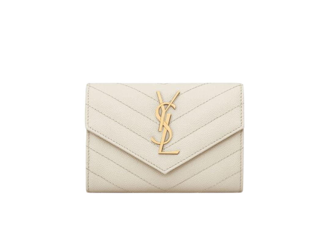 Saint Laurent Saint Laurent Cassandre Matelasse Small Envelope Wallet In Grain De Poudre Embossed Leather With Gold-Toned Metal Hardware Blanc Vintage