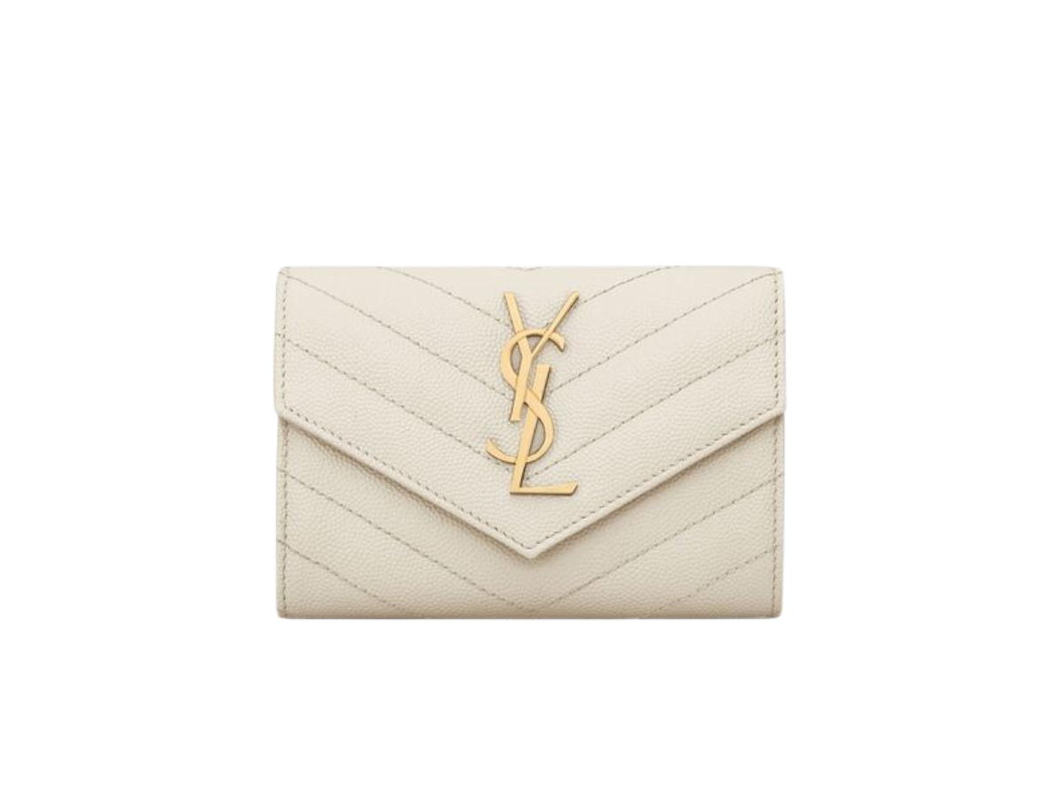 Saint Laurent Saint Laurent Cassandre Matelasse Small Envelope Wallet In Grain De Poudre Embossed Leather With Gold-Toned Metal Hardware Blanc Vintage
