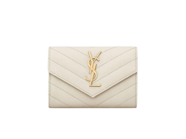 Saint Laurent Saint Laurent Cassandre Matelasse Small Envelope Wallet In Grain De Poudre Embossed Leather With Gold-Toned Metal Hardware Blanc Vintage - view 1