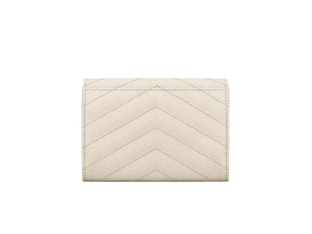 Saint Laurent Saint Laurent Cassandre Matelasse Small Envelope Wallet In Grain De Poudre Embossed Leather With Gold-Toned Metal Hardware Blanc Vintage - view 2