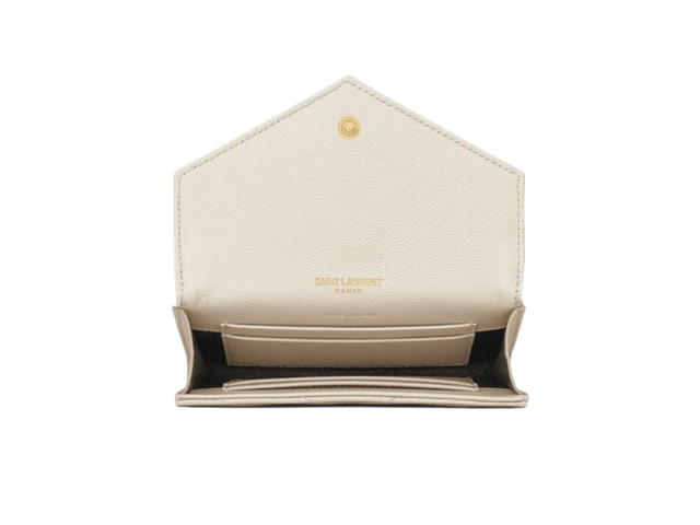Saint Laurent Saint Laurent Cassandre Matelasse Small Envelope Wallet In Grain De Poudre Embossed Leather With Gold-Toned Metal Hardware Blanc Vintage - view 3