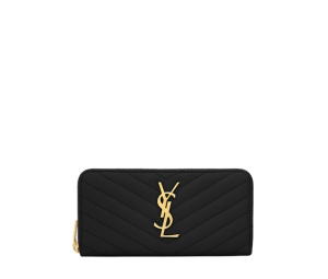 Buy Saint Laurent Cassandre Matelassé Zip Around Wallet In Grain De Poudre Embossed Leather With Gold-Toned Metal Hardware Black at Sasom – Authentic and Ready to Ship