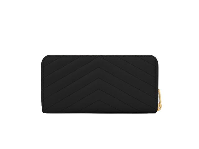 Saint Laurent Saint Laurent Cassandre Matelassé Zip Around Wallet In Grain De Poudre Embossed Leather With Gold-Toned Metal Hardware Black - view 2
