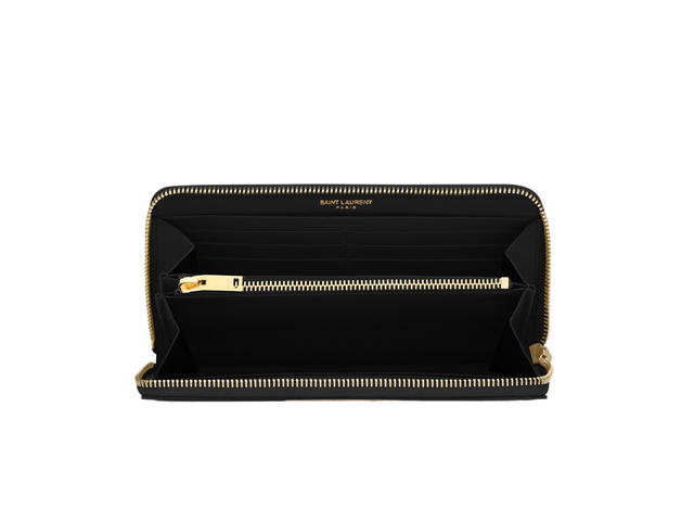 Saint Laurent Saint Laurent Cassandre Matelassé Zip Around Wallet In Grain De Poudre Embossed Leather With Gold-Toned Metal Hardware Black - view 3