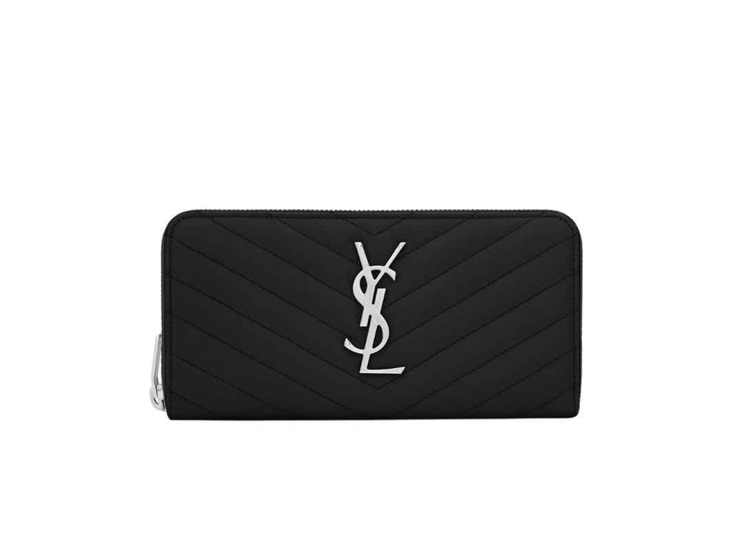 Saint Laurent Saint Laurent Cassandre Matelassé Zip Around Wallet In Grain De Poudre Embossed Leather With Silver-Toned Hardware Black