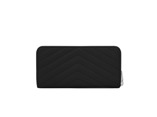 Saint Laurent Saint Laurent Cassandre Matelassé Zip Around Wallet In Grain De Poudre Embossed Leather With Silver-Toned Hardware Black - view 2