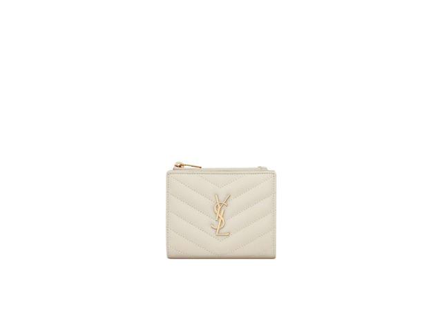 Saint Laurent Saint Laurent Cassandre Matelassé Bi-Fold Wallet In Grain De Poudre Embossed Leather With Gold-Toned Hardware Blanc Vintage - view 1