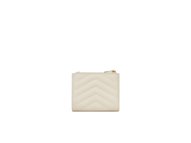 Saint Laurent Saint Laurent Cassandre Matelassé Bi-Fold Wallet In Grain De Poudre Embossed Leather With Gold-Toned Hardware Blanc Vintage - view 2