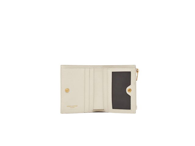 Saint Laurent Saint Laurent Cassandre Matelassé Bi-Fold Wallet In Grain De Poudre Embossed Leather With Gold-Toned Hardware Blanc Vintage - view 4