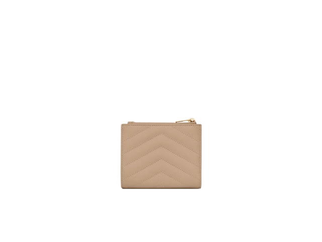 Saint Laurent Saint Laurent Cassandre Matelassé Bi-Fold Wallet In Grain De Poudre Embossed Leather With Gold-Toned Hardware Dark Beige - view 2