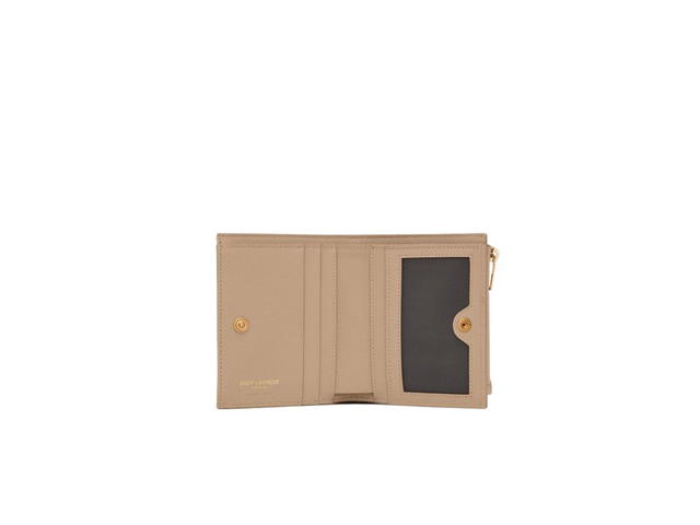 Saint Laurent Saint Laurent Cassandre Matelassé Bi-Fold Wallet In Grain De Poudre Embossed Leather With Gold-Toned Hardware Dark Beige - view 4