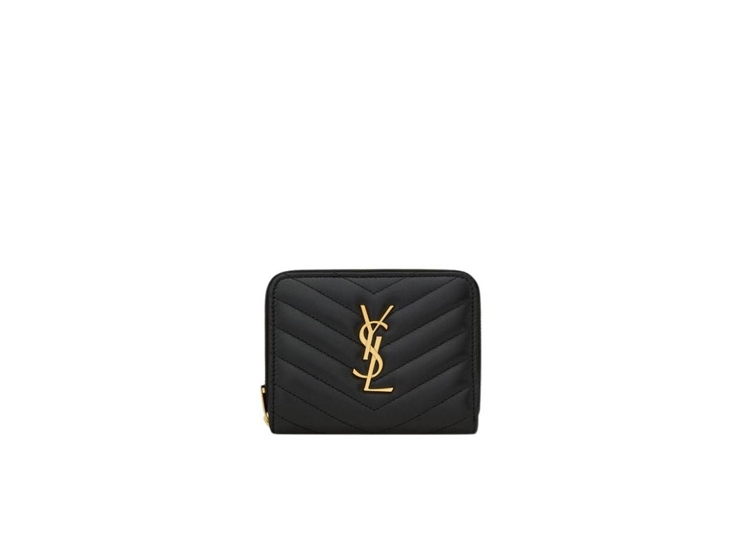 Saint Laurent Saint Laurent Cassandre Matelassé Compact Zip-Around Wallet In Lambskin With Gold-Toned Metal Hardware Black