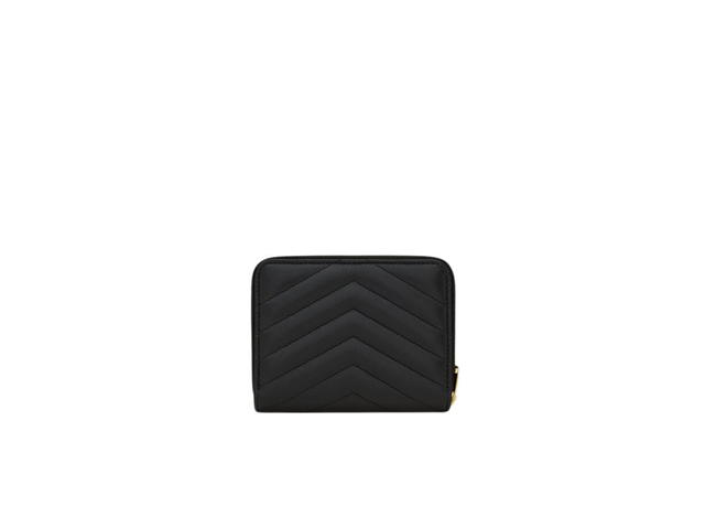 Saint Laurent Saint Laurent Cassandre Matelassé Compact Zip-Around Wallet In Lambskin With Gold-Toned Metal Hardware Black - view 2