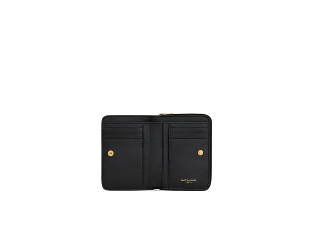 Saint Laurent Saint Laurent Cassandre Matelassé Compact Zip-Around Wallet In Lambskin With Gold-Toned Metal Hardware Black - view 4
