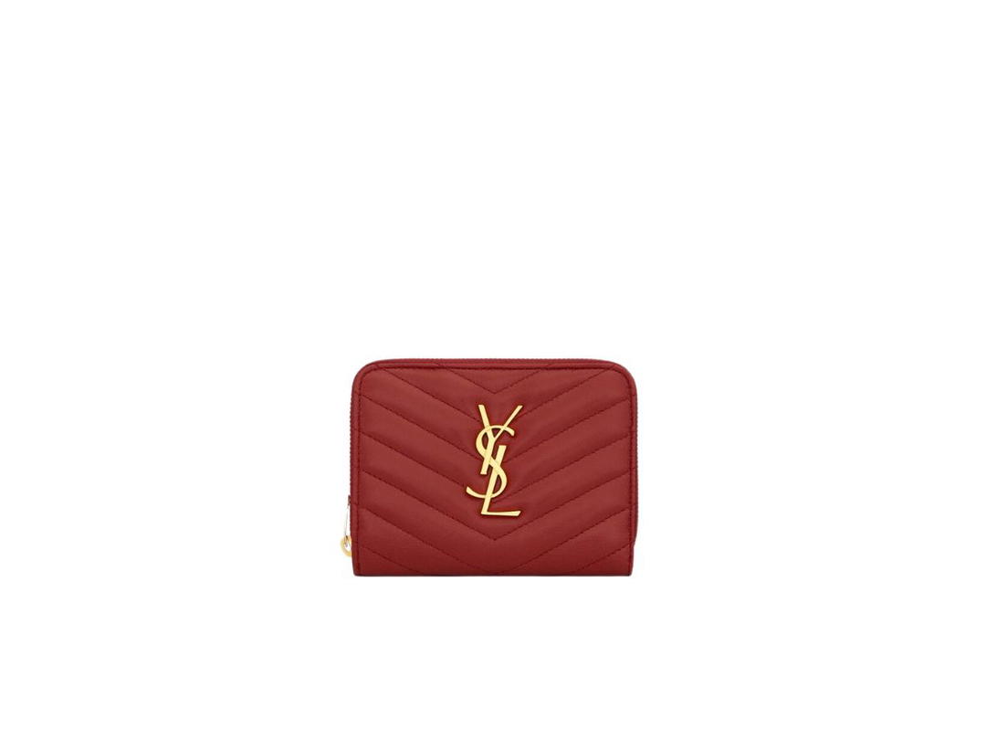 Saint Laurent Saint Laurent Cassandre Matelassé Compact Zip Around Wallet In Quilted Leather With Gold-Toned Metal Hardware Rouge Opium