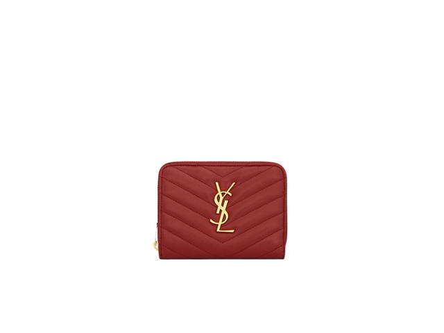Saint Laurent Saint Laurent Cassandre Matelassé Compact Zip Around Wallet In Quilted Leather With Gold-Toned Metal Hardware Rouge Opium - view 1