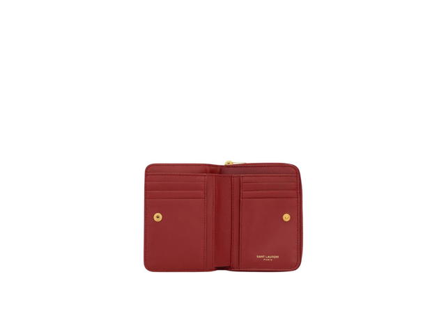 Saint Laurent Saint Laurent Cassandre Matelassé Compact Zip Around Wallet In Quilted Leather With Gold-Toned Metal Hardware Rouge Opium - view 4
