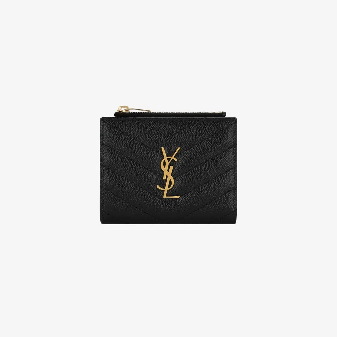 Saint Laurent Saint Laurent Cassandre Matelasse Bi-fold Wallet in Grain de Poudre Embossed Leather Black