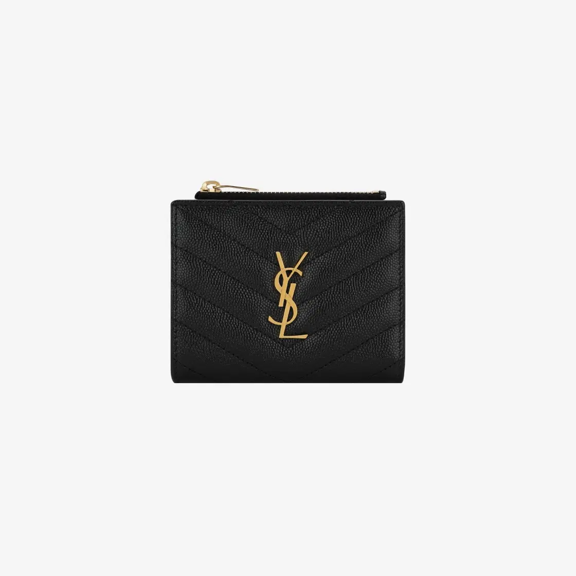 Saint Laurent Saint Laurent Cassandre Matelasse Bi-fold Wallet in Grain de Poudre Embossed Leather Black