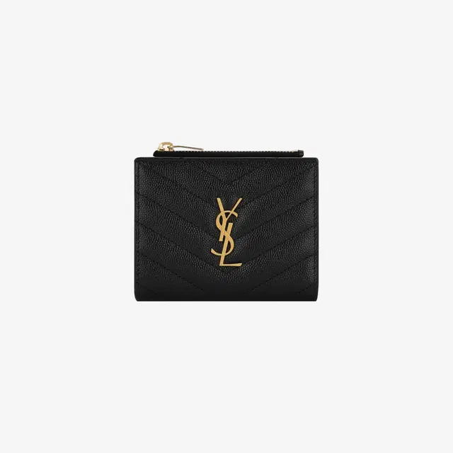 Saint Laurent Saint Laurent Cassandre Matelasse Bi-fold Wallet in Grain de Poudre Embossed Leather Black - view 1