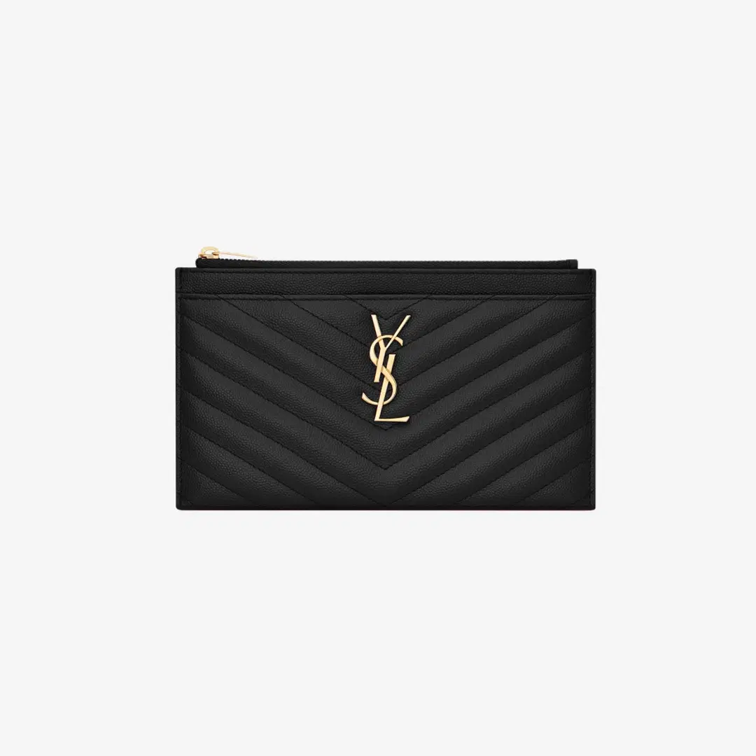 Saint Laurent Saint Laurent Cassandre Matelasse Bill Pouch in Grain De Poudre Embossed Leather Black