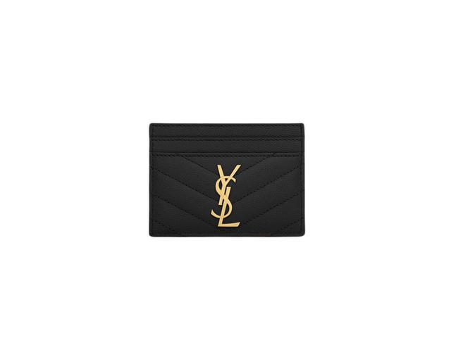 Saint Laurent Saint Laurent Cassandre Matelasse Card Case In Grain De Poudre Embossed Leather With Gold-Toned Hardware Black - view 1