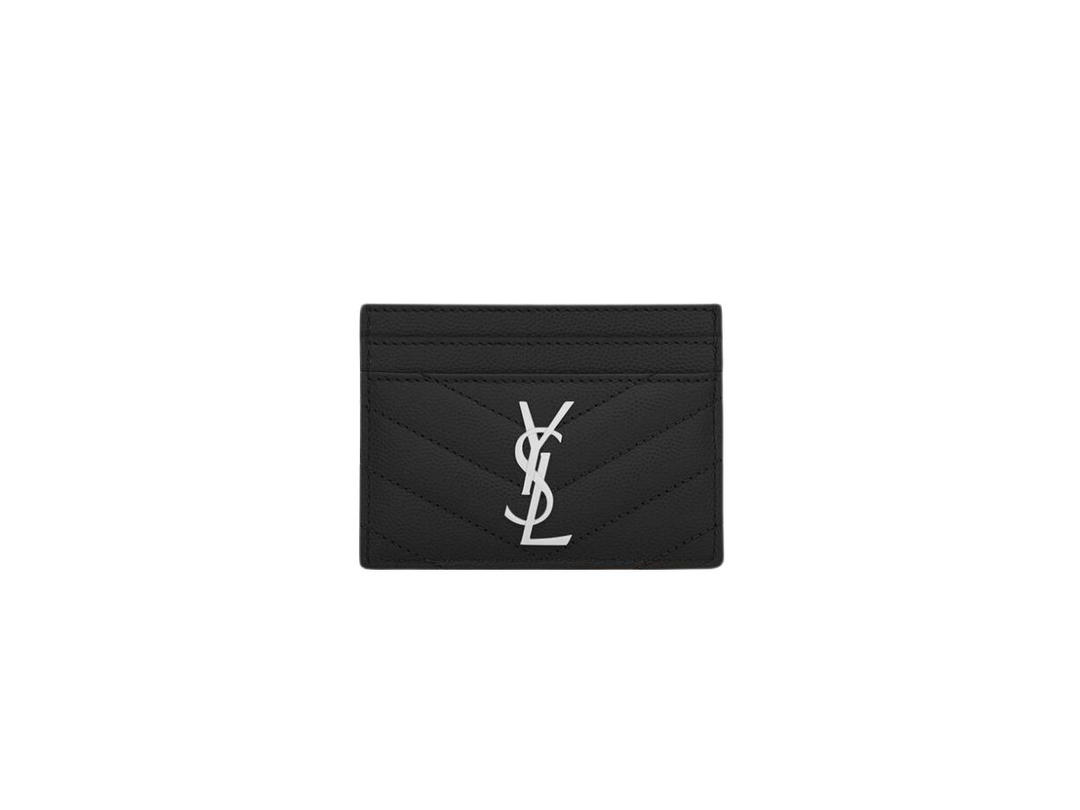 Saint Laurent Saint Laurent Cassandre Matelasse Card Case In Grain De Poudre Embossed Leather With Silver-Toned Hardware Black