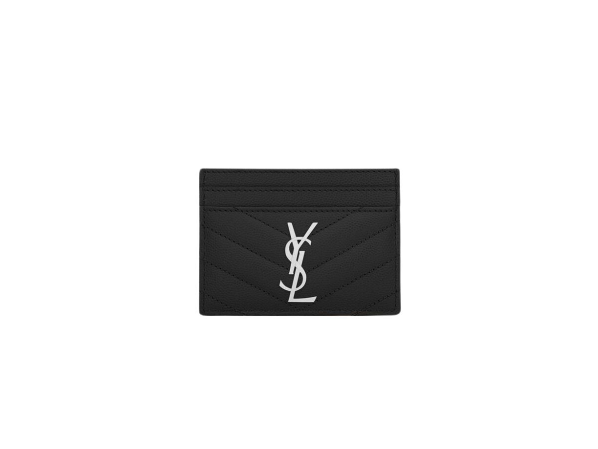 Saint Laurent Saint Laurent Cassandre Matelasse Card Case In Grain De Poudre Embossed Leather With Silver-Toned Hardware Black