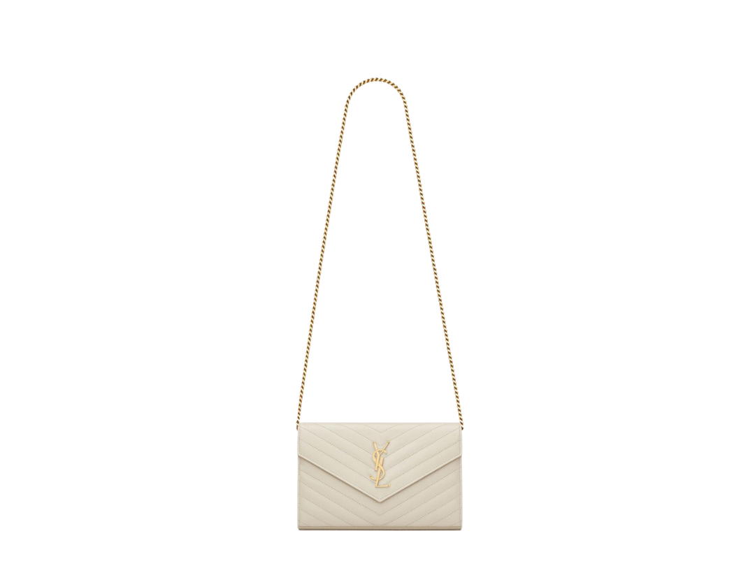 Saint Laurent Saint Laurent Cassandre Matelasse Chain Wallet In Grain De Poudre Embossed Leather With Gold-tone Metal Hardware Blanc Vintage