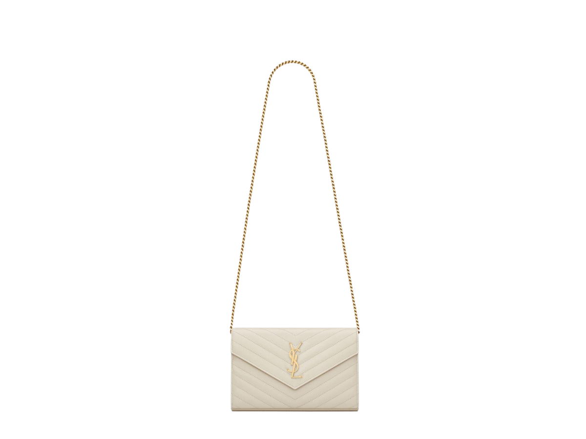 Saint Laurent Saint Laurent Cassandre Matelasse Chain Wallet In Grain De Poudre Embossed Leather With Gold-tone Metal Hardware Blanc Vintage