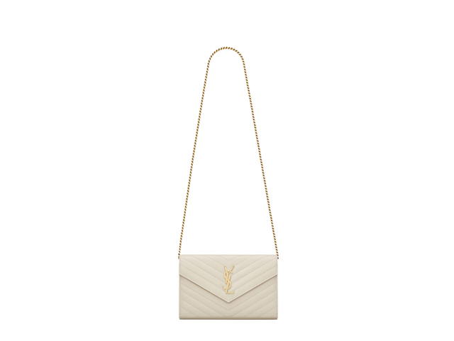 Saint Laurent Saint Laurent Cassandre Matelasse Chain Wallet In Grain De Poudre Embossed Leather With Gold-tone Metal Hardware Blanc Vintage - view 1