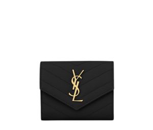 Buy Saint Laurent Cassandre Matelasse Compact Tri Fold Wallet In Grain De Poudre Embossed Leather With Gold-Toned Metal Hardware Black at Sasom – Authentic and Ready to Ship