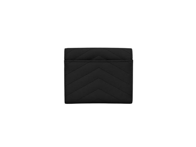 Saint Laurent Saint Laurent Cassandre Matelasse Compact Tri Fold Wallet In Grain De Poudre Embossed Leather With Gold-Toned Metal Hardware Black - view 2