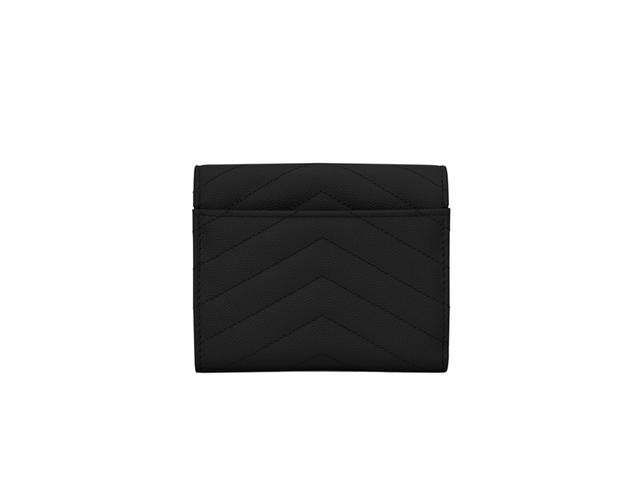 Saint Laurent Saint Laurent Cassandre Matelasse Compact Tri Fold Wallet In Grain De Poudre Embossed Leather With Silver-Toned Metal Hardware Black - view 2