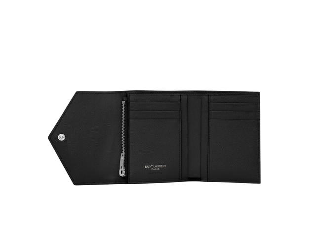Saint Laurent Saint Laurent Cassandre Matelasse Compact Tri Fold Wallet In Grain De Poudre Embossed Leather With Silver-Toned Metal Hardware Black - view 3