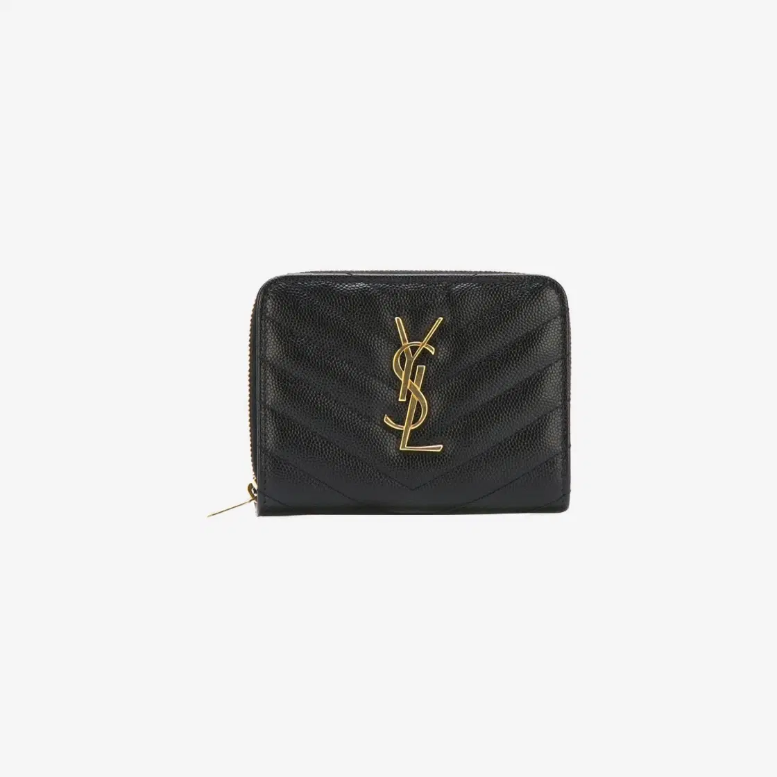 Saint Laurent Saint Laurent Cassandre Matelasse Compact Zip Around Wallet in Grain De Poudre Embossed Leather Black