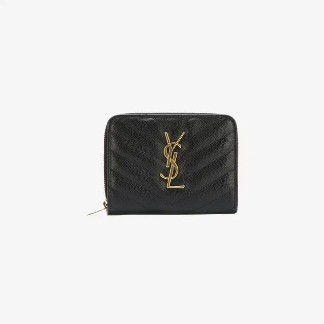 Saint Laurent Saint Laurent Cassandre Matelasse Compact Zip Around Wallet in Grain De Poudre Embossed Leather Black - view 1