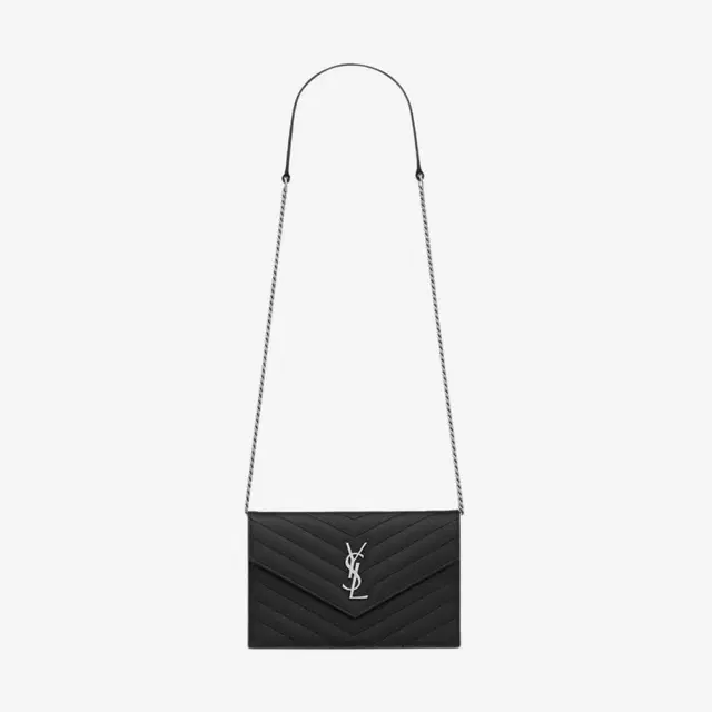 Saint Laurent Saint Laurent Cassandre Matelasse Envelope Chain Wallet in Grain De Poudre Embossed Leather Black - view 2