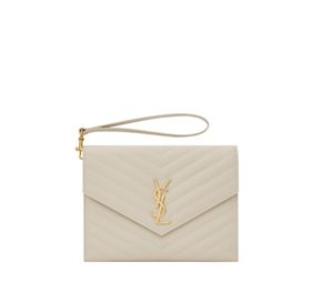 Buy Saint Laurent Cassandre Matelasse Flap Pouch In Quilted Grain De Poudre Embossed Leather Blanc Vintage Gold-Toned Metal Hardware at Sasom – Authentic and Ready to Ship