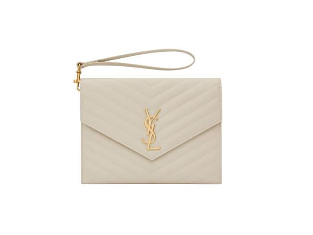 Saint Laurent Saint Laurent Cassandre Matelasse Flap Pouch In Quilted Grain De Poudre Embossed Leather Blanc Vintage Gold-Toned Metal Hardware - view 1
