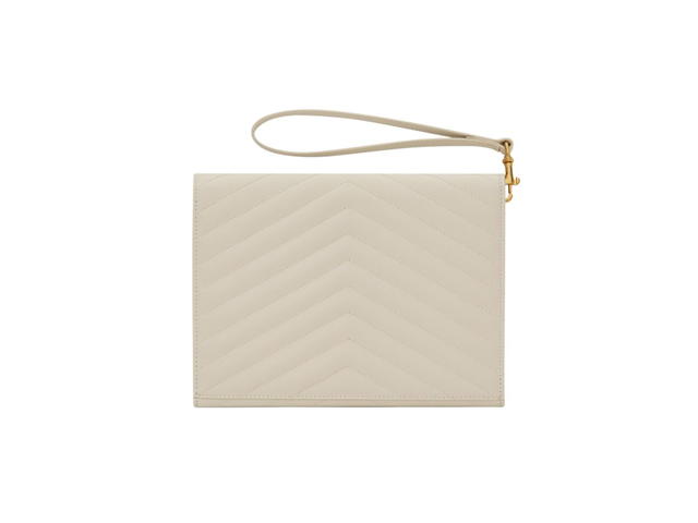 Saint Laurent Saint Laurent Cassandre Matelasse Flap Pouch In Quilted Grain De Poudre Embossed Leather Blanc Vintage Gold-Toned Metal Hardware - view 2